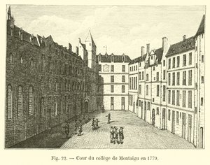Nádvoří vysoké školy Montaigu v roce 1779 od French School