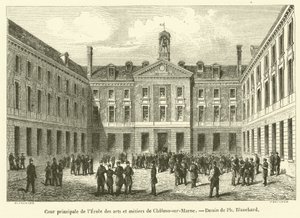 Hlavní nádvoří školy umění a řemesel Chalons-sur-Marne (rytina) od French School