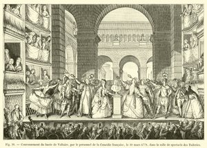 Korunovace busty Voltaira štábem Comedie francaise dne 30. března 1778 v sále představení Tuileries od French School