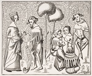 Court of Love v Provence, po rukopisu ze 14. století, z Le Moyen Age et La Renaissance od Paula Lacroixe (1806-84), vydáno 1847 od French School