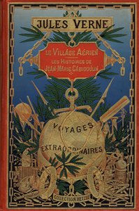 Obálka knihy "Letecká vesnice" z roku 1901 od Julese Verna (tisk) od French School