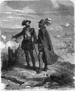 Crillon a Maxmilián z Bethune, vévoda ze Sully, francouzský státník a rada Jindřicha IV., během savojského obléhání (1600-1601). V „“ Histoire Populaire de la France““, rytina z 19. století. od French School