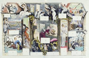 Průřez pařížským domem, ilustrace z La Vie Parisienne, kolem roku 1875 (barevná rytina) od French School