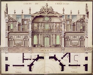 Plán řezu Chateau de Marly, 1714 od French School