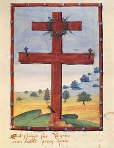 Kříž Lorraine, miniatura z rukopisu týkajícího se Rene II (1451-1508) vévoda z Lorraine od French School