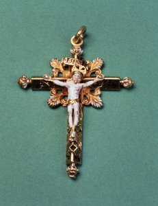 Krucifix darovaný skotskou královnou Mary poslednímu opatovi z Westminsteru Johnu Feckenhamovi (zlato a smalt) od French School