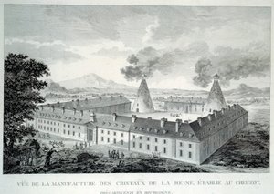 Křišťálová díla královny Marie Antoinetty v Creusot u Moncenis v Burgundsku. Rytina z roku 1787. Le Creusot, Ecomusee od French School