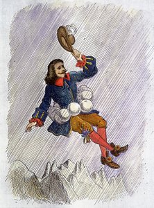 Cyrano de Bergerac schopný svými lahvičkami, ilustrace románu Cyrano de Bergerac: „“ L