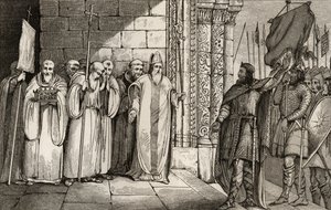 Dagobert (603-39) Sundání praporu v St. Denis, z 