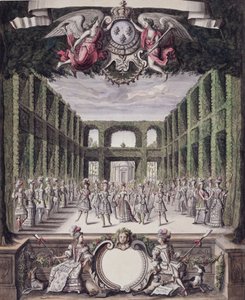 Tanec ve formální zahradě, ze sbírky s názvem Les Menus Plaisirs du Roi (pero a inkoust a wc na papíře) od French School