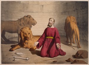 Daniel v jámě lvů, ilustrace z katechismu LHistoire Sainte, vydal Charles Delagrave, Paříž, konec 19. století od French School