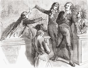 Danton a Desmoulins se brání před Konventem 30. března 1794 z „Histoire de la Revolution Francaise“ od Louise Blanca (1811-82) 1847-62 od French School