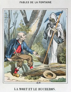 Death and the Woodman (barevná rytina) od French School