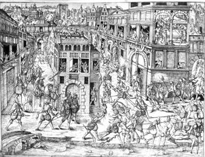 Smrt admirála Gasparda II de Coligny (1519-72), v době masakru svatého Bartoloměje v roce 1572 od French School