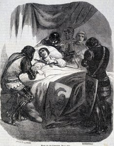 Smrt Du Guesclin v roce 1380 - v „“ Histoire de France““ od L.-P. Anquetil od French School