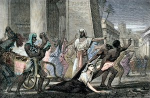 Smrt Hypatie zavražděné stoupenci Cyrila, patriarchy Alexandrie, konec 19. století (rytina) od French School