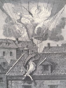 Smrt Madame Blanchard při letecké nehodě v roce 1819 od French School