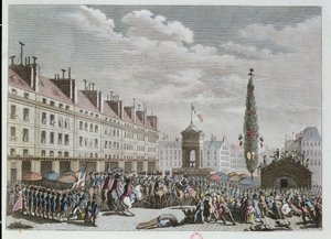 Ústavní prohlášení, Place des Innocents, Paříž, září 1791, 1791 (barevná rytina) od French School