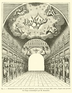Výzdoba klenby Petit Chatelet, pro vchod Ludvíka XIII., 1628, po rytině doby sdělené M. Bonnardotem od French School