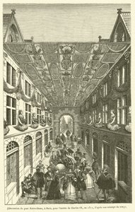 Výzdoba pařížského Pont Notre-Dame při příležitosti vjezdu Karla IX. v roce 1571 (rytina) od French School