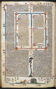 Dekretály Řehoře IX s leskem Bernarda z Parmy („Smithfield Decretals“), MS Royal MS 10 E IV, f.145v, c.1300-40 (inkoust na pergamenu) od French School