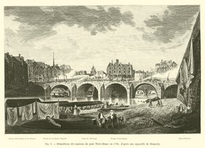 Demolice domů na mostě Notre-Dame v roce 1786, podle akvarelu od Demachy od French School