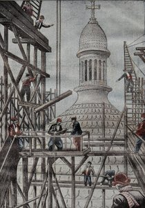 Ukázka lešení odhalující konec stavby kopule baziliky na Montmartru. Rytina v “” Le Pelerin”” 17/12/1899. od French School