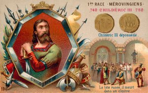 Depozice Childeric III, 752 (chromolitho) od French School
