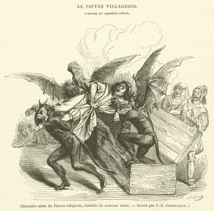 Poslední scéna Chudého vesničana, komedie ze šestnáctého století (rytina) od French School