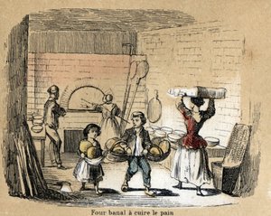 Popis různých fází výroby a použití hlíny: hlína na pečení v peci na chleba. Talíř “” The clay and its products”” in “” Les Recreations instructives”” Synoptický obraz od Julese DELBRUCKA, rytina z roku 1860. Soukromá sbírka. od French School