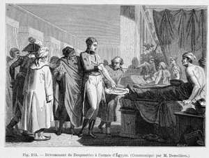 Desgenettes oddanost egyptské armádě (dávat svou krev) - rytina od French School