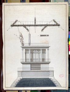 Návrh telegrafní stanice Chappe pro jednu z kopulí Louvru, Paříž, počátek 19. století (pero, inkoust a wc na papíře) od French School