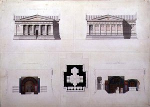 Design pro mauzoleum ve stylu řeckého obrození, C.1835 (pero a inkoust s akvarelem na papíře) od French School