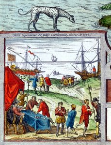 Detail pohledu na přístav Cádiz zobrazující obchod se Západní Indií od French School