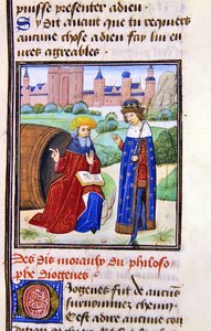 Diogenes, z Histoire des Philosophes, konec 15. století (vellum) od French School