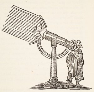 Dioptrický dalekohled, kopie rytiny Borise Mestcherského (zemř. 1957), ilustrace z knihy Histoire de la Nation Francaise, Sciences, Volumes I & II, autor Gabriel Hanotaux (1853-1944), 1924. od French School