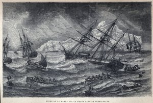 Objevená Kanada: Lov tresky na Grand Bank of Newfoundland, Newfoundland. Rytina z konce 19. století v „La nouvelle France“ od Eugena Guenina. od French School