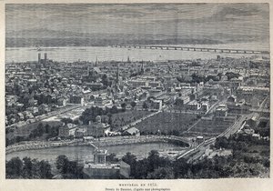 Objevená Kanada: pohled na město Montreal v roce 1875. Kresba Benoista po fotografii. Rytina z konce 19. století v „La nouvelle France“ od Eugena Guenina. od French School