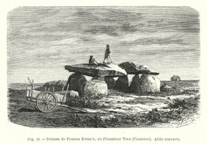 Dolmen of Pennou Kreach, v Plouneour Trez, Finistere, krytý chodník (rytina) od French School