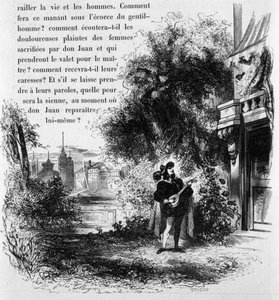 Don Giovanni zpívá serenádu Elvířině komorné, scéna z Dona Giovanniho (rytina) od French School