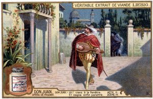 Don Juan v Trubadúrovi: dějství II sc. IV Mozartovy opery “” Don Giovanni””” Liebig Chromolitografie, v.1900 od French School