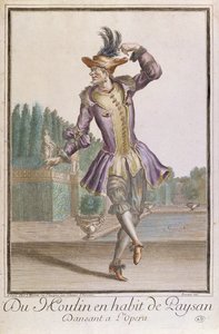 Du Moulin v rolnickém kostýmu pro balet v LOpera, vydal Mariette, konec 17. od French School