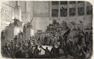 Vévodkyně Orleánská v Poslanecké sněmovně (1848), Paříž, Francie – Revoluce 1848 – Vévodkyně Orleánská v Poslanecké sněmovně v Paříži v době vyhlášení Republiky“ (Helene de Mecklembourg Schwerin, vévodkyně z Orleansu tri od French School