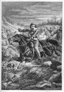 Vévoda Jindřich II. z Montmorency (Montmorenci) (1595-1632) v bitvě u Castelnaudary v roce 1632 – vévoda z Montmorency. Boje v Castelnaudary – rytina z „“L