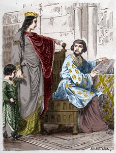 Dynastie Kapetovců: Constance of Arles (986-1032), královna Francie, s Robertem II. Pobožným (972-1031). od French School
