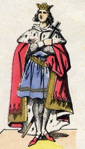 Dynastie Kapetovců: Portrét francouzského krále Ludvíka IX. (1214-1270), krále Franků v letech 1226 až 1270. Epinal zobrazení z konce 19. století. Soukromá sbírka. od French School
