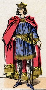 Dynastie Kapetovců: Portrét Ludvíka VII dit le Jeune (1120-1180), krále Franků v letech 1137 až 1180. Epinal zobrazení z konce 19. století. Soukromá sbírka. od French School