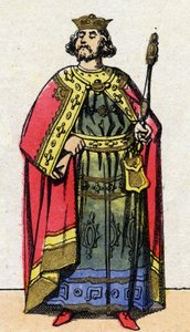 Dynastie Kapetovců: Portrét Ludvíka VI. Velkého (1081-1137), krále Franků v letech 1108 až 1137. Epinal zobrazení z konce 19. století. Soukromá sbírka. od French School