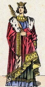 Dynastie Kapetovců: Portrét Ludvíka X. zvaného Hutin (1289-1316), krále Franků v letech 1314 až 1316. Epinal zobrazení z konce 19. století. Soukromá sbírka. od French School