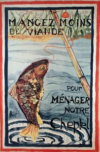 „Jezte méně masa, abyste ušetřili naše dobytek“ (barva lito) od French School
